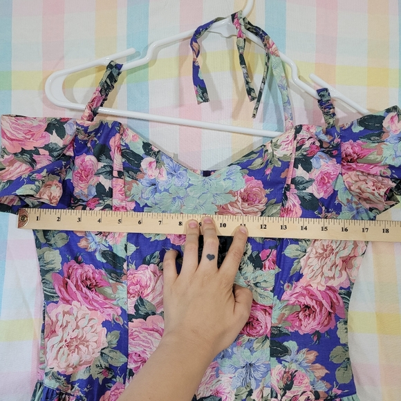 Vintage floral bodice fitted prairie dress off shoulder cottagecore princess - Picture 6 of 10